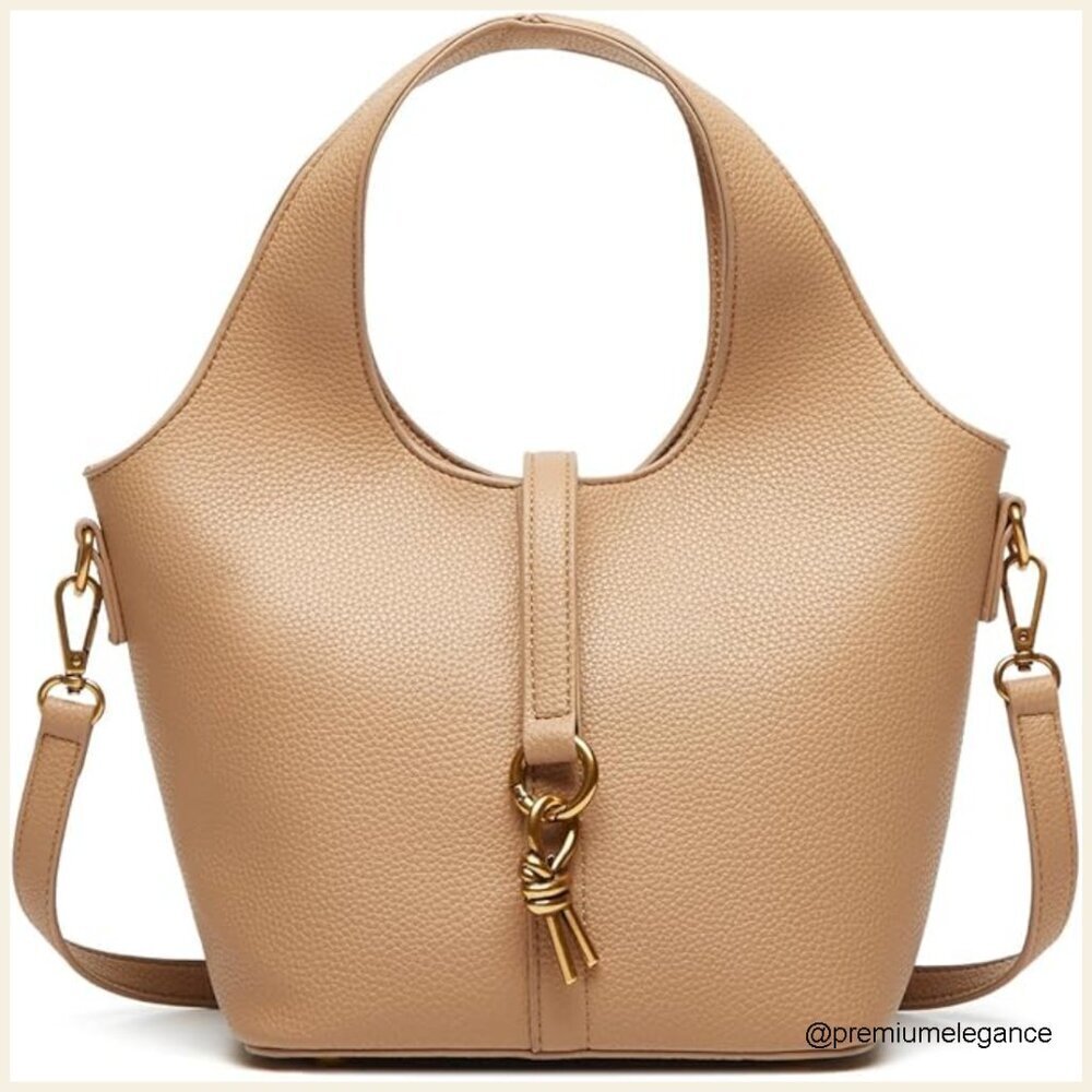 Small Vegan Leather Hobo Tote Bag with Detachable Strap, 4 Pockets